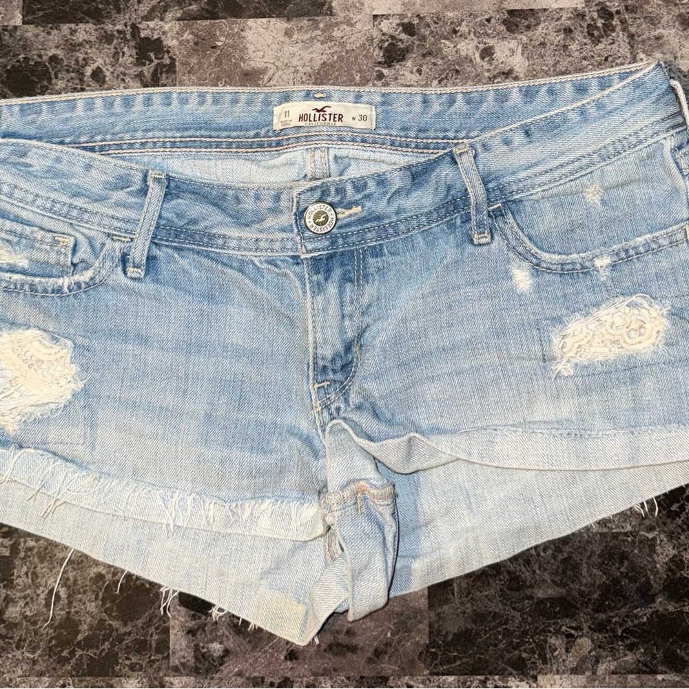 Hollister Blue Jean Shorts Distressed Cut-Off Style